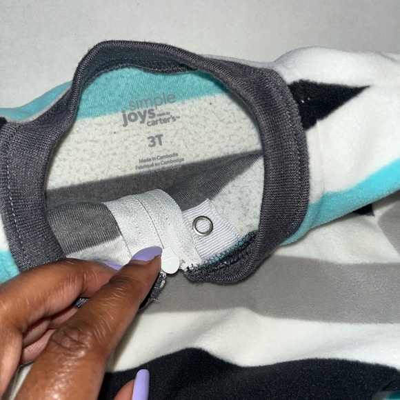 Carter’s Simple Joy 3T Striped Blue Gray Blue 1 Piece Winter Cute Winter Moose - Picture 3 of 10